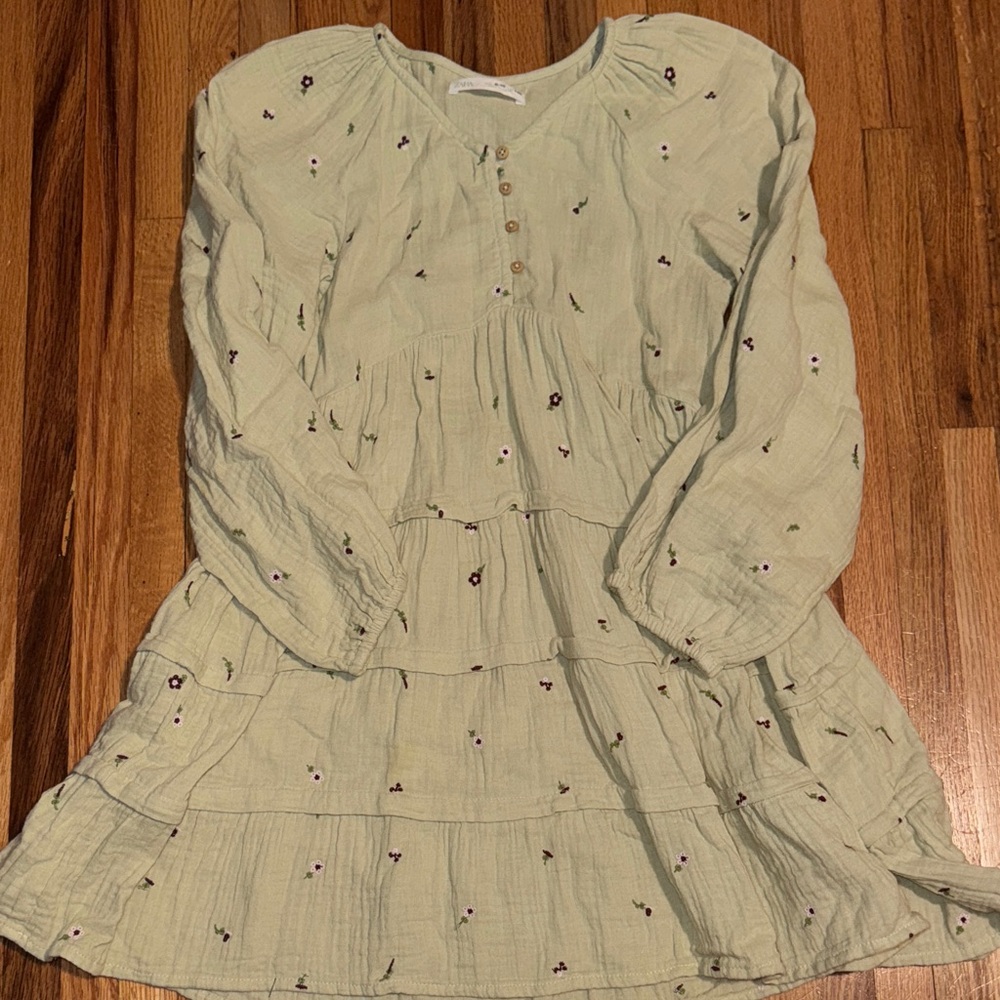 Zara Kids Light Green Floral Dress